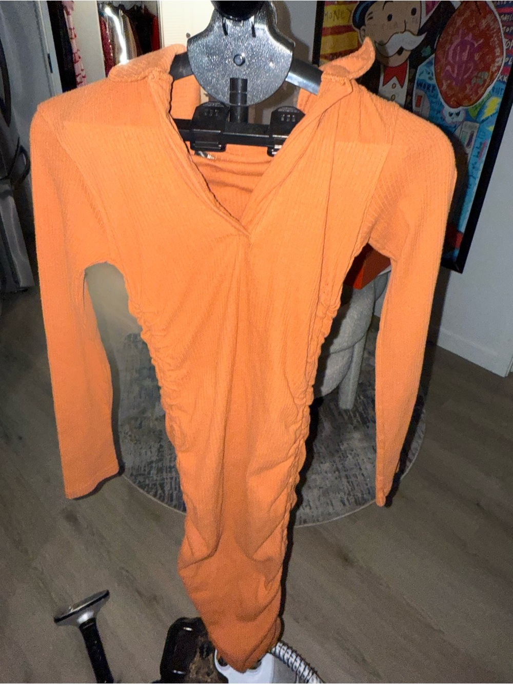 Missguided Rust Ribbed Hooded Bodycon Dress
